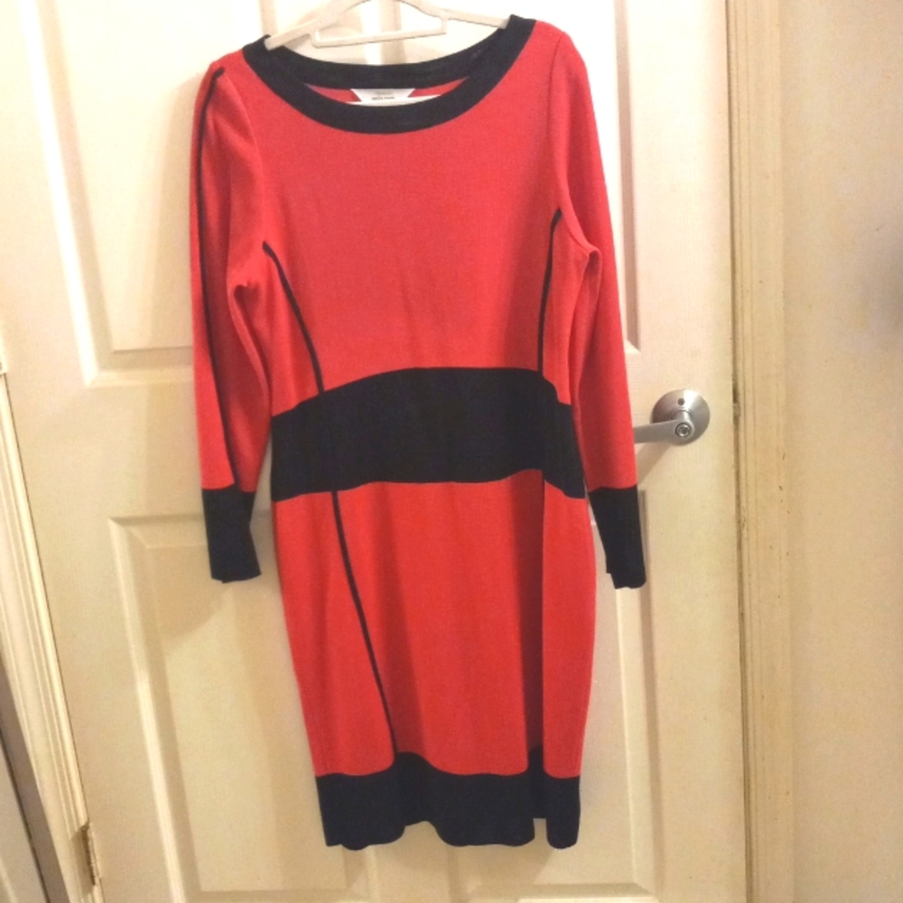 Misook Red and Black Midi Dress